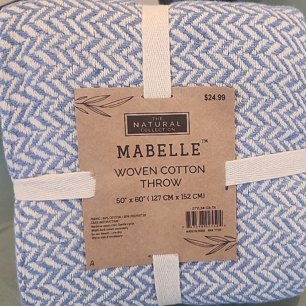 Mabelle Blue and White Woven Cotton Throw